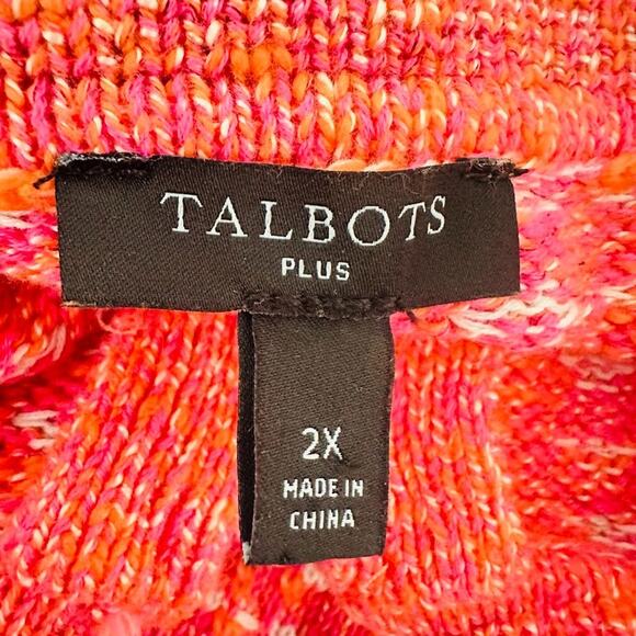 Talbots WOMENS 2X Cardigan Sweater Pink Orange Dash Stripe Collared Full Zip - Picture 6 of 9